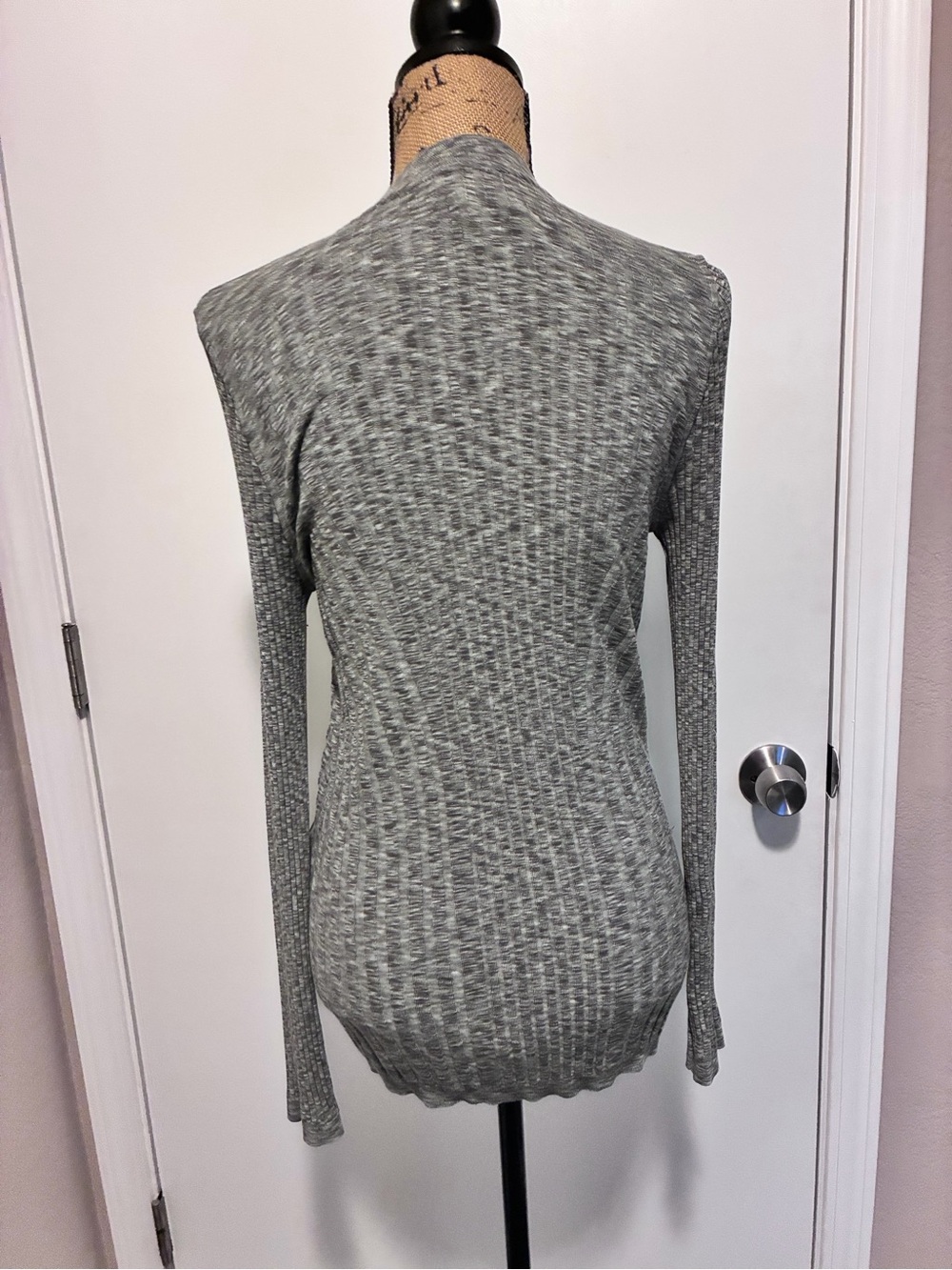 Athleta Heather Grey Ribbed V-Neck Button Cardigan - Picture 5 of 6